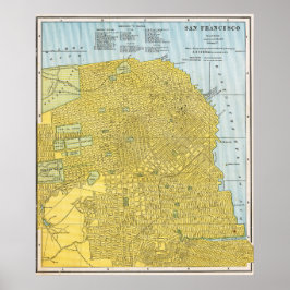 Póster Vintage Detailed Golden San Francisco Map 1888