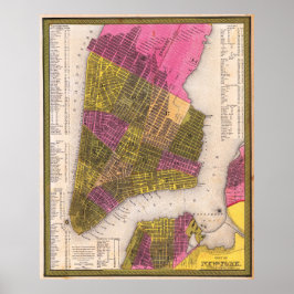Póster Vintage Detailed New York Map Poster 1847