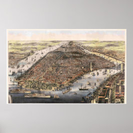 Póster Vintage Detailed New York Map Poster 1876