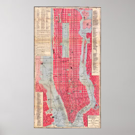 Póster Vintage Detailed New York Map Poster 1893
