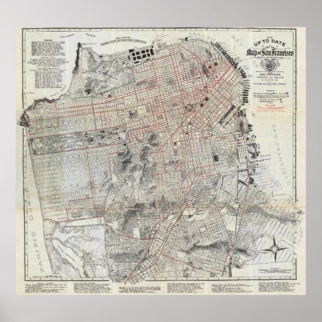 Póster Vintage Detailed San Francisco Map 1915 (Frente)