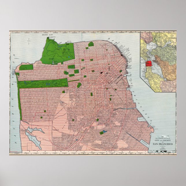 Póster Vintage Detailed San Francisco Map Poster 1912 (Frente)