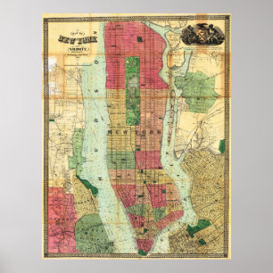 Póster vintage detallado del mapa de Nueva York 18