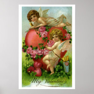 Póster Vintage Día de San Valentín Angels Rosa de corazón
