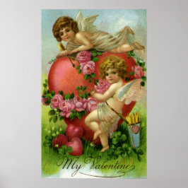 Póster Vintage Día de San Valentín Angels Rosa de corazón