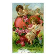 Vintage Día de San Valentín Angels Rosa de corazón