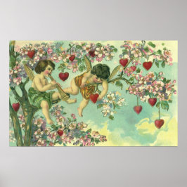 Póster Vintage Día de San Valentín Victoriano Cupids Hear