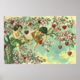 Póster Vintage Día de San Valentín Victoriano Cupids Hear