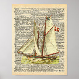 Póster Vintage Dictionary Art Nautical Sailboat Beach