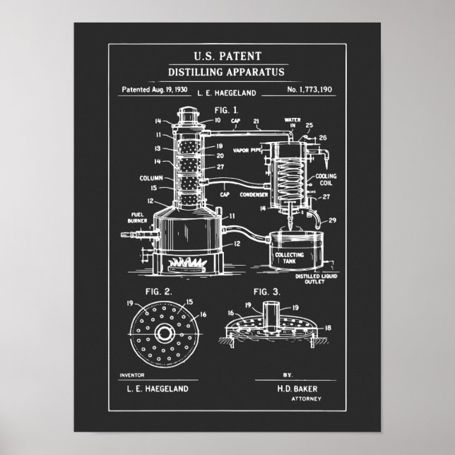 Póster Vintage Distillation Patent Blueprint (Frente)