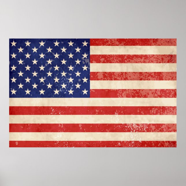 Póster Vintage Distressed American Flag (Frente)