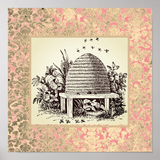 Póster Vintage Dome Bee Hive y Damask (Frente)