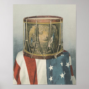 Póster Vintage Drum Music Art Print Drummer Bandera Milit