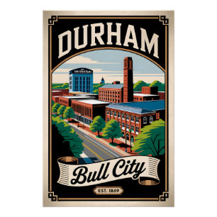 Póster Vintage Durham Carolina del Norte Bull City Retro
