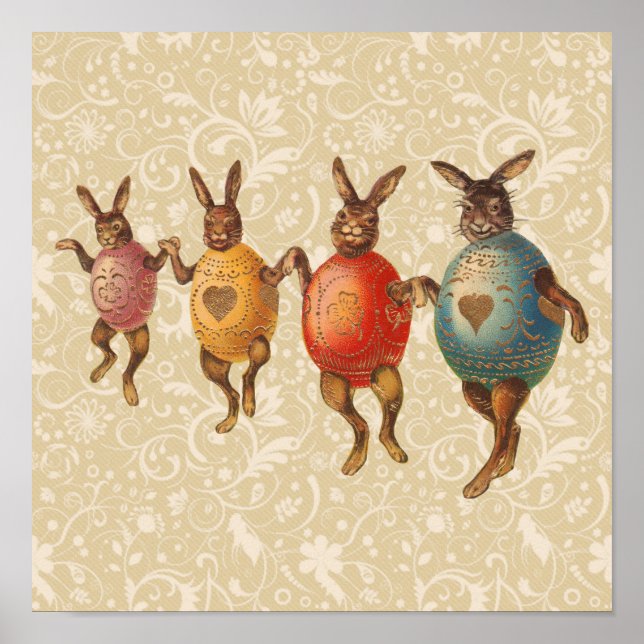 Póster Vintage Easter Bunnies Dancing with Egg Costumes (Frente)