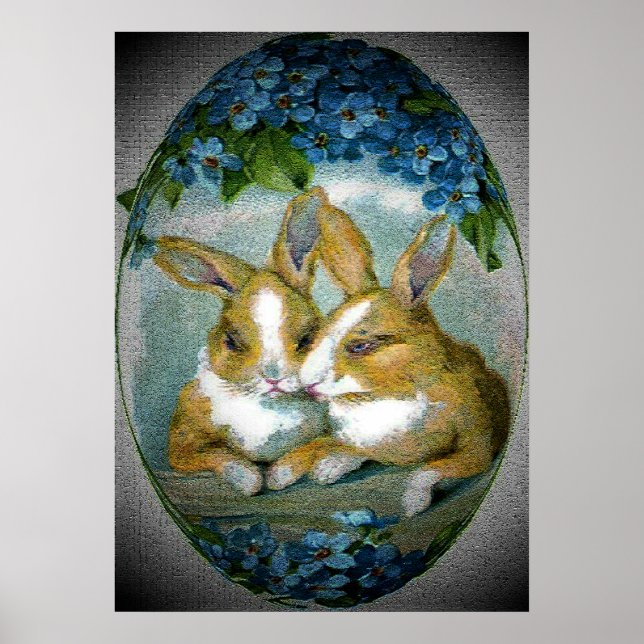 Póster Vintage Easter Bunnies Textured Image, ZSSG (Frente)