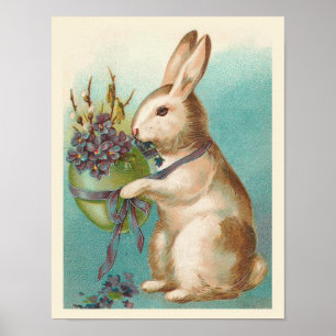Póster Vintage Easter Bunny Con Huevo Verde