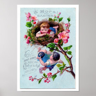 Póster Vintage Easter Illustration in Blue