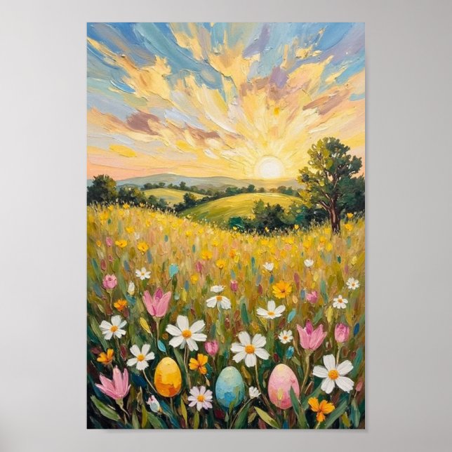 Póster Vintage Easter Sunrise Spring Field Art (Frente)