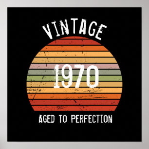 Póster Vintage Edad A Perfección Año Nacimiento Retro Sun