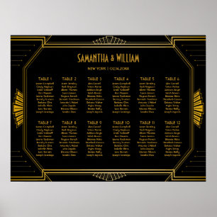 Póster Vintage Elegant Art Deco Black Gold Seating Chart