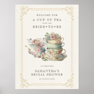 Póster Vintage Elegant Tea Fiesta Bridal Shower Rótulo