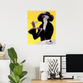 Póster Vintage Elegant Woman Bebe Por La Tarde Fiesta De 