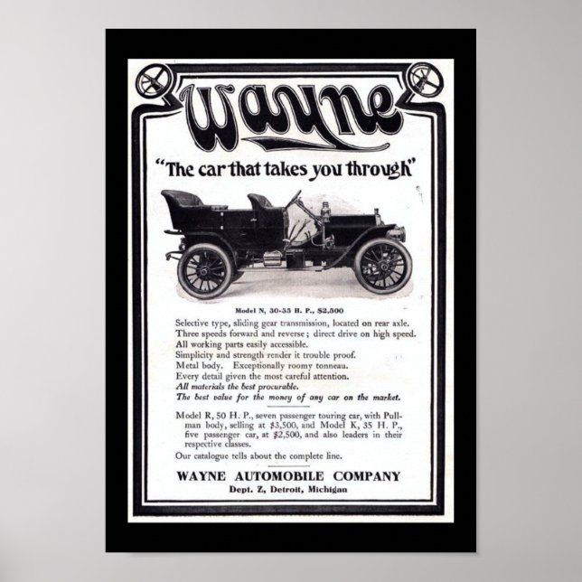 Póster Vintage Empresa de Automóviles Wayne (Frente)