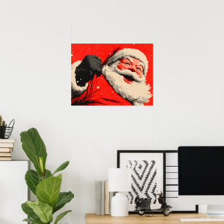 Póster Vintage Energetic Santa Claus