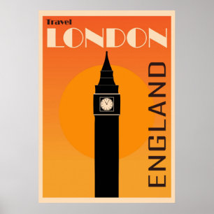 Póster Vintage England Tower Clock Decor British Retro