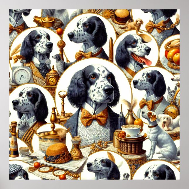 Póster Vintage English Setter Ilustracion (Frente)