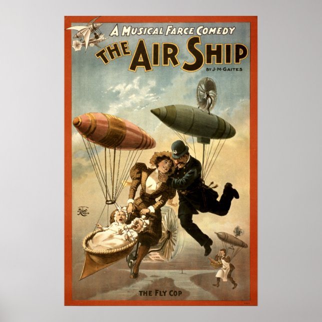 Póster Vintage Era Victoriano Steampunk "El Dirigible" (Frente)
