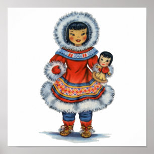 Póster Vintage Eskimo vestido tradicional