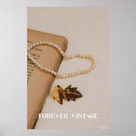 Póster Vintage Eterno: Perlas, Hojas Doradas y Libro Anti