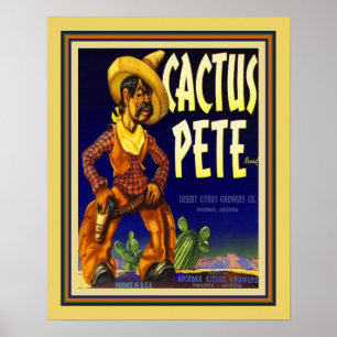 Póster Vintage, etiqueta de cítricos de Cactus Pete de lo