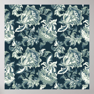 Póster Vintage étnico floral sin costuras. folclórico