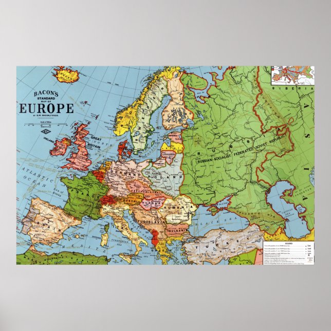 Póster Vintage Europe 20th Century General Map (Frente)