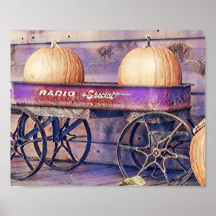 Póster Vintage Fall calabazas carros otoño colores acuare