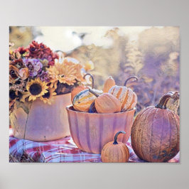 Póster Vintage Fall calabazas de otoño acuarela