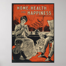 Póster Vintage Family Home Health Happiness Typography