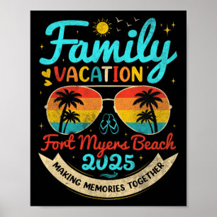 Póster Vintage Family Vacation Fort Myers Beach 2025 Flor