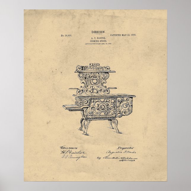Póster Vintage Fancy Stove Patent (Frente)