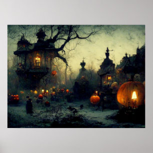 Póster Vintage Fantasy Spooky Noche Halloween