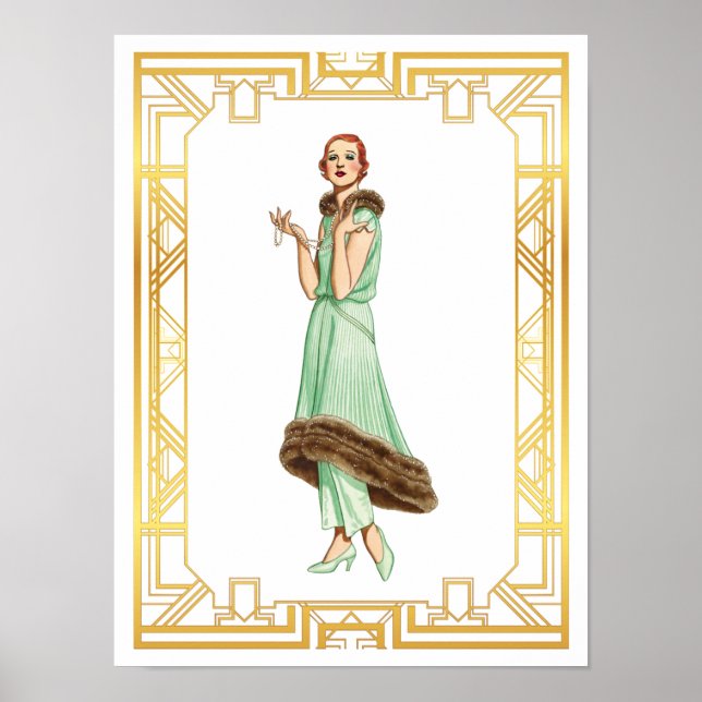 Póster Vintage Fashion 20s Flapper Pant Vestir Art (Frente)