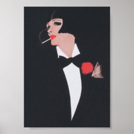 Póster Vintage Fashion Illustration Woman Smoking