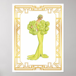 Póster Vintage Fashion Lime Hollywood Gown Art de los año
