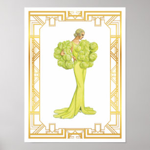 Póster Vintage Fashion Lime Hollywood Gown Art de los año