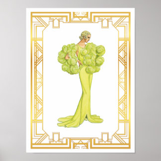 Póster Vintage Fashion Lime Hollywood Gown Art de los año