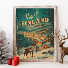 Póster Vintage Finland Rovaniemi Reindeer