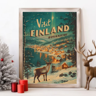 Póster Vintage Finland Rovaniemi Reindeer